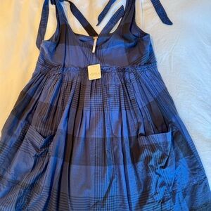 NWT. Free People Blue and Black Plaid swing Dress
